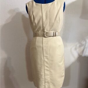 ANTONIO MELANI Cream Sheath Dress with Croc-Texture Belt